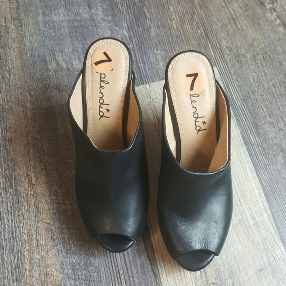 Splendid Platform Black Leather Sandals Women's Size 7M Open Toe  Heel